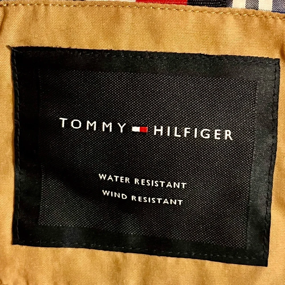 NWT Tommy Hilfiger Mens Khaki Micro Twill Jacket L Gingham Lined Harrington Coat